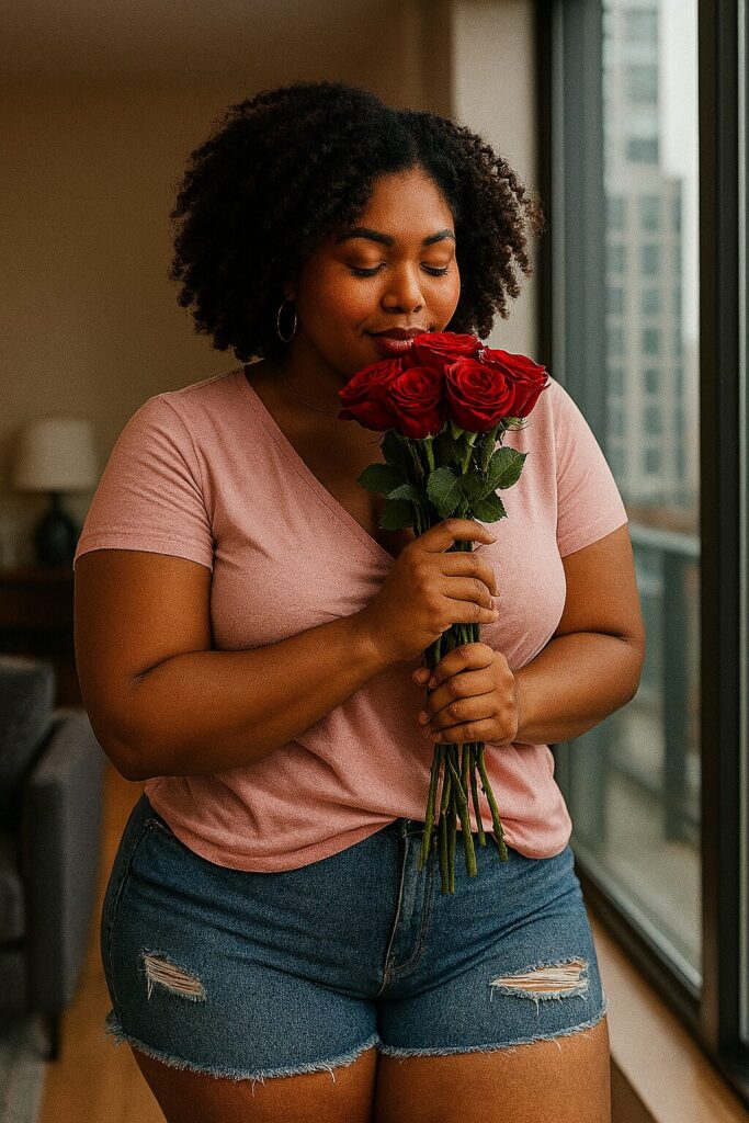Lani smelling roses. Image from Sweetest Obsession- Kristen Chace